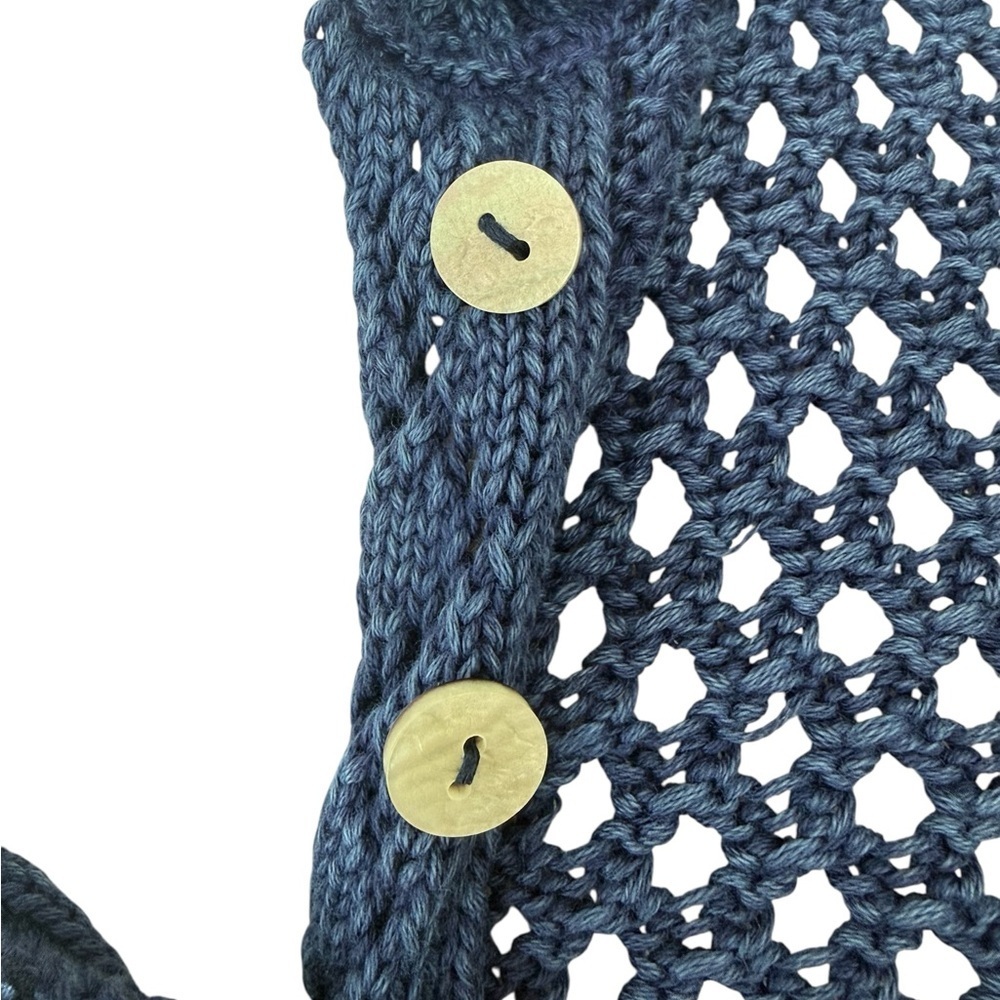 New Free People Point Polo Sweater Navy Open Knit Crochet Collar Slouchy S - Picture 4 of 8